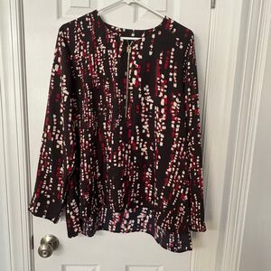 Halston Women’s Printed Zip Front Blouse Top XL